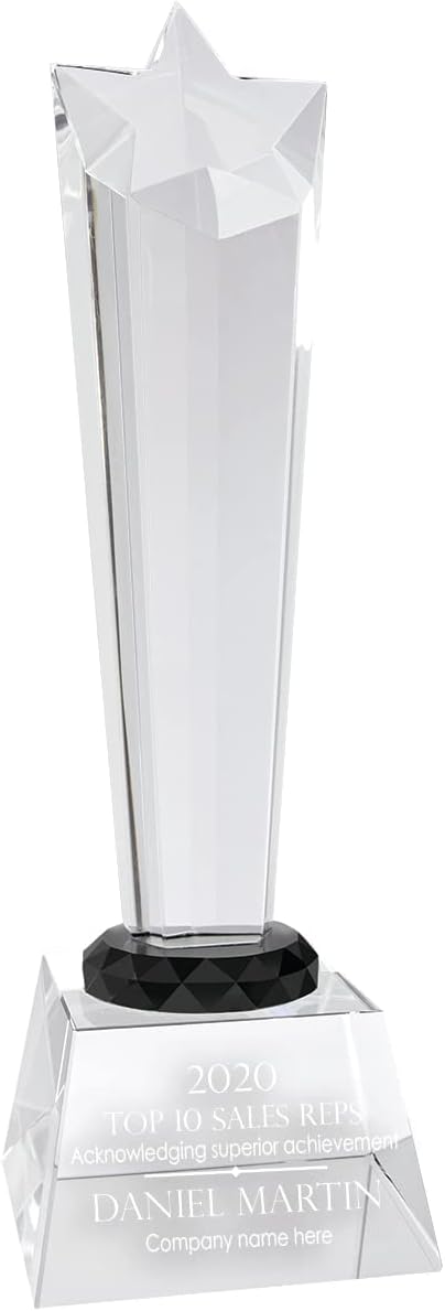 Personalized Crystal Rising Star Award Trophy, Custom Engraved Shooting Star Award Statue for Appreciation, Recognition, Film, Music, Cheerleading and More…