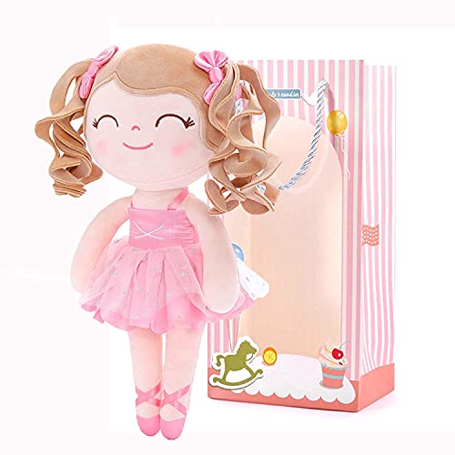 Gloveleya Poupée de ballet bouclée en peluche douce rose 33 cm avec boîte cadeau Cover