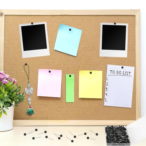 600 Stück Pinnadeln, Schwarz Rundkopf Stecknadeln, Map Push Pins, Pinnwandnadeln mit Stahlspitze, Wiederverwendbar Pins für Pinnwand, Karte, Foto Wand, Handwerk, Markierung