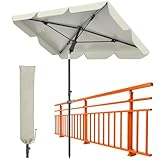Huracan Parasol de balcon, avec housse de protection et pince pour balustrade, protection UV, rectangulaire, sans support, inclinable estival, beige, 190 x 120 cm