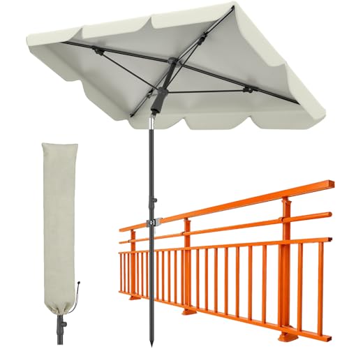 Huracan Ombrellone da balcone, 200 x 120 cm, inclinabile, parasole per balcone, protezione UV, set con copertura per ombrellone, ombrellone da spiaggia, giardino, rettangolare, senza supporto