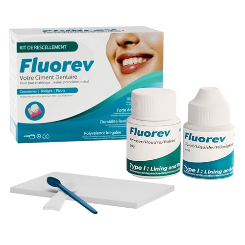 FLUOREV - Ciment Dentaire Ionomère - Kit de Rescellement Temporaire pour Obturations Dentaires Urgentes - Pansement Dentaire de Haute Qualité, Facile à Utiliser