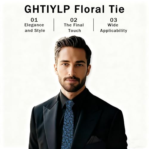 Image of Floral Ties for Men Satin Mens Tie Flower Printed Neck Tie Wedding Party Business