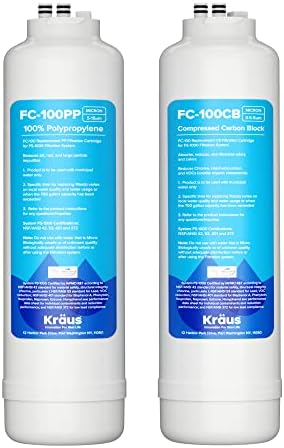 KRAUS Replacement Filter Cartridges for Purita 2-Stage Under-Sink Water Filtration System with Carbon Block and Polypropylene Filters (Set of 2), FC-100