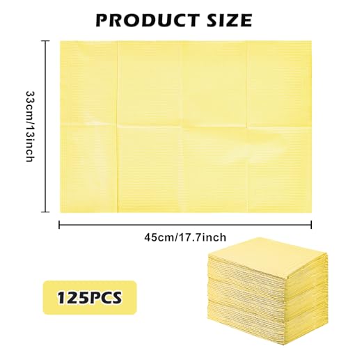 Dental Lätzchen,125 Stück 33x45CM Tattoo Tischdecken,Patientenservietten,Dentalservietten,Wasserdichte Tattoo Piercing Lätzchen Für Krankenhäuser Studios,Tattoo,Praxen(Gelb)