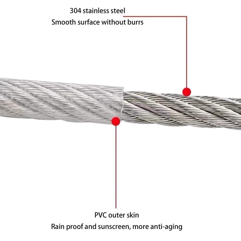 Image of Heavy Duty Stainless Steel Clothesline with Locking Carabiner Hooks, Rust Resistant Braided Laundry Drying Rope for Balcony, Bathroom, Camping, Travel, Dormitory & Home Use (10 Miter)