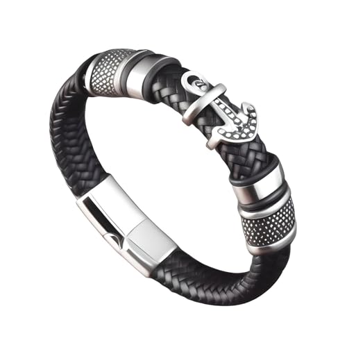 Image of THE MEN THING Leather Bracelet for Men - American Style Genuine Leather Multi-Layer Braided Bracelet with 100% Stainless Steel Magnetic Buckle for Men & Boys (8 inch)