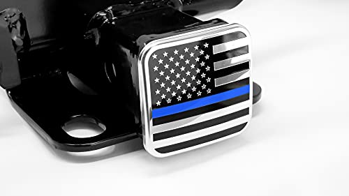 American Flag Metal Hitch Cover Plug Insert (Fits 2" Receivers, Usa Flag With Thin Blue Line) #TOP3