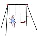 Outsunny Columpio Doble para Niños +3 Años con Soporte de Metal Juego de Columpio Infantil Cuerda Ajustable Exteriores Carga Máx. 40kg 220x160x180cm Verde Rojo