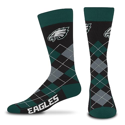 FBF - NFL Adult Team Logo Argyle Crew Dress Socks Footwear For Men And Women Game Day Apparel - Size Large 10-13 (Philadelphia Eagles)