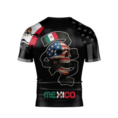 American Flag Skull Men's Rash Guard – Patriotic Short Sleeve BJJ Compression Shirt for Jiu-Jitsu & Grappling3