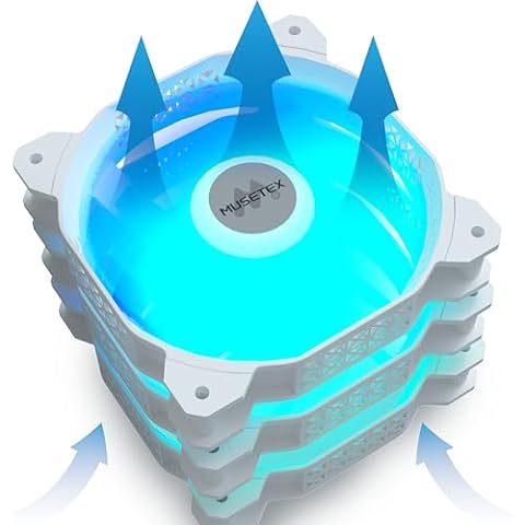 MUSETEX PC Fans, 120MM PWM ARGB Reverse Blade Computer Case Fans, Adjustable Speed, Customizable Lighting, Excellent Cooling Performance, White, Pack of 3, MF Cover