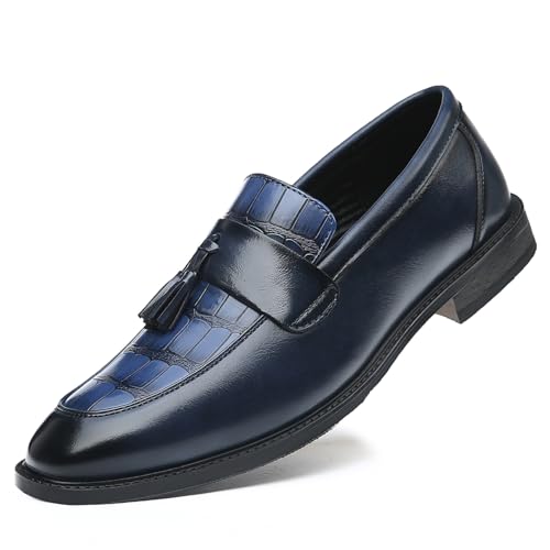 Rojieso Men's Tassels Slip-on Dress Loafers Shoes Fashion Formal Casual Tuxedo Penny Loafers Blue