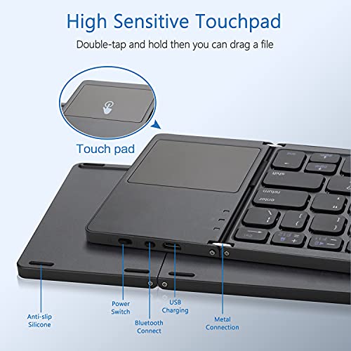 Acoucou Foldable Bluetooth Keyboard, Wireless Bluetooth Keyboard With Touchpad, Pocket Size Usb Rechargeable Bluetooth Keyboard Compatible With Ios, Windows, Android Smartphones, Tablets, Laptops Etc. #TOP2