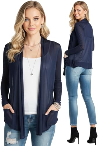 Image of ToBeInStyle Womens Open Front Long Sleeve Lightweight Asymmetrical Draped Cardigan with Side Pockets