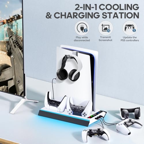 Image of Tokluck PA5 /Slim /Pro Cooling Station with Auto Turbofan & 3-Level Speed, PA 5 Vertical Stand Cooling Fan Station with Controller Charger, Accessories Base Cooler Docking Station, White & Black