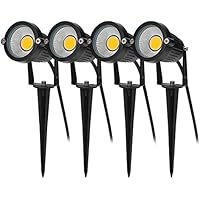 BLOOMWIN 4PCS Foco Proyector Exterior Foco COB LED con Estaca Lámpara Luz Blanco Cálido IP65 220V 5W Impermeable LED Bombilla Exteriores para Jardín Aire Libre Césped Patio Decoración