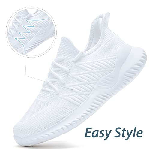 Hhp White Walking Shoes For Men - Slip Resistant Road Running Shoes Memory Foam Sneakers Comfy For Gym Workout Athletic #TOP1