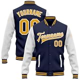 LTOCMKIY Men Women Youth Baseball Varsity Jackets Navy White Yellow Personalized Letterman Jackets Kids Boys Girls Custom Sports Jackets Coats Stitched Team Name Number Logo