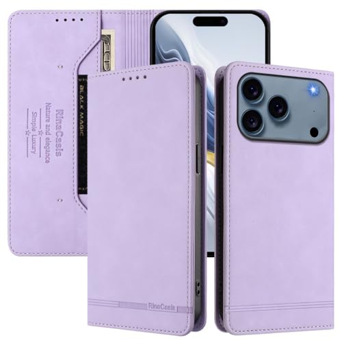 Étui iPhone 13 Pro Max violet clair portefeuille magnétique en cuir