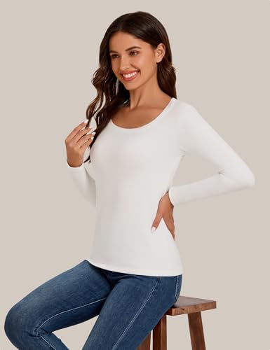Bonneuitbebe Women's Thermal Shirt 2 Pack Long Sleeve Crewneck Fleece Lined Undershirt Ultra Soft Base Layer Tops4