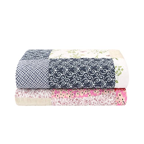 Quilted Throw Blanket For Bed Couch Sofa, European Gorgeous Floral (Blue Grid Pattern, Throw Blanket) #TOP6