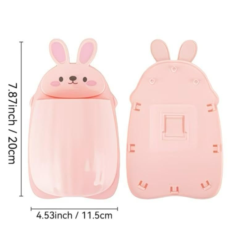 Image of Cute Rabbit Wall Mounted Toothbrush Holder | Self-Adhesive Bathroom Organizer for Toothbrush Toothpaste Comb & Cosmetics | Cartoon Bunny Storage Pocket for Kids Bathroom Accessories (Pack of 2)