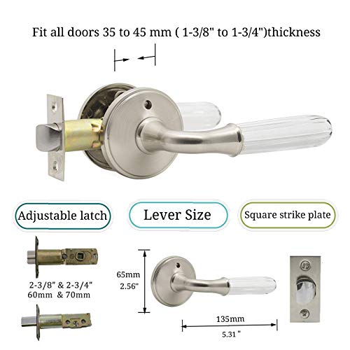 Goldentimehardware Glass Door Lever With Satin Nickel Finish,Pack Of 1,Privacy Function For Bed And Bath,Crystal Style Euro Door Handle,Interior Privacy Door Lock- Keyless Lockset #TOP5