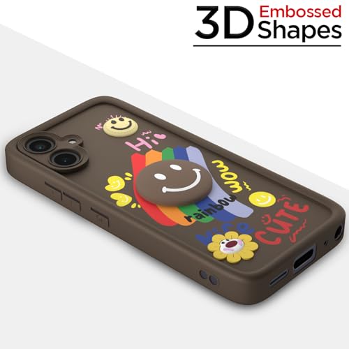 Image of Pikkme Back Cover for Samsung Galaxy A04 | Soft Silicone| Cute Rainbow Smile & 3D Cartoon Flower Design | Shockproof Raised Camera Protection Bumper Case (Brown)