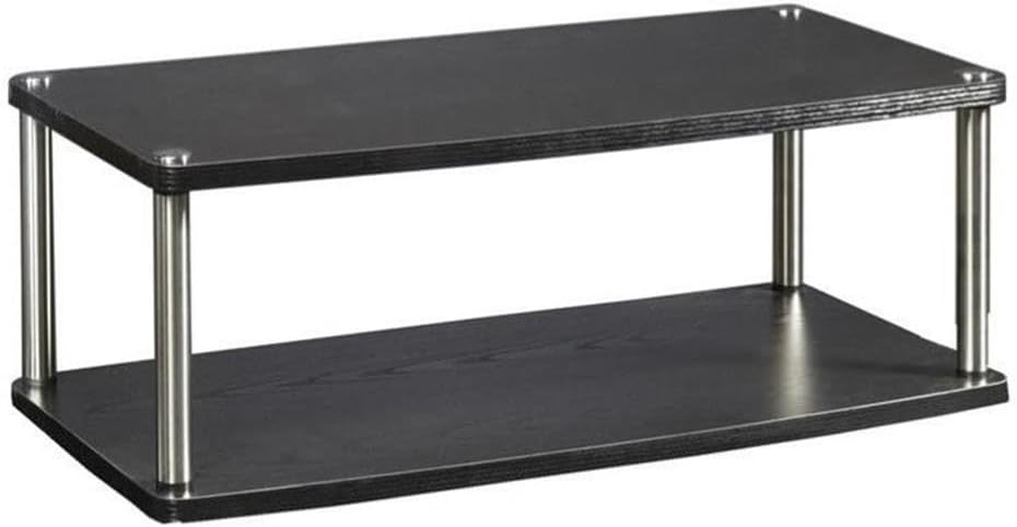 Pemberly Row Easy Assembly Large 2 Tier Swivel TV/Monitor Riser in Black and Stainless Steel Clad Finish