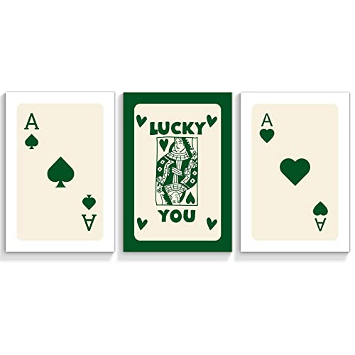 Ixmah Vintage Green Queen Ace Of Hearts Poker Posters Set Of 3 For Room Aesthetic Lucky You Playing Card Canvas Wall Art Trendy Preppy Casino Theme Wall Decor For Bedroom Game Room 12X16In Unframed #TOP8