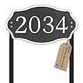 Personalized Address Sign LAWN MOUNTED - Custom House Number Sign Plaque,Address Plaque,House Numbers for Outside Lawn,Yard,Ground,Drive Way,Garden,Free Standing with Stakes Metal(Silver)