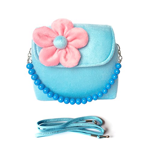 Elesa Miracle Little Girl Bag Beauty Set Plush Handbag + Flower-Shaped Clip-on Earrings + Necklace and Bracelet Set (Blue)