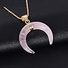 Stone Moon Shape Pendant Natural Unique Design Charm Necklace Gold Color met 18inch Chains Great Gift-Rose quartz