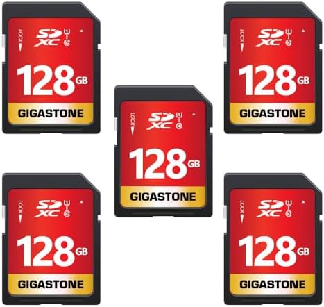 Gigastone 128GB 5-Pack SD Card UHS-I U1 Class 10 SDXC Memory Card High Speed Full HD Video Canon Nikon Sony Pentax Kodak Olympus Panasonic Digital Camera, with 5 Mini Cases