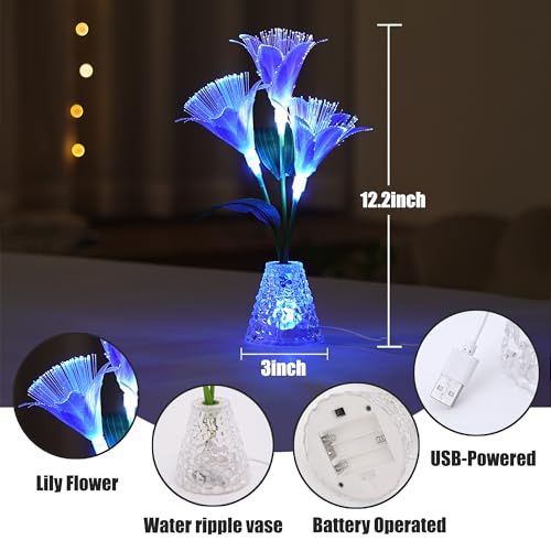 Image of Purple Fiber Optic Lily Flower Lamp, Color Changing Night Light for Bedroom Wedding Bar Coffee Shop Decor, Gifts for Women Mom Grandma Girlfriend Friend Birthday Christmas Valentines Mothers Day