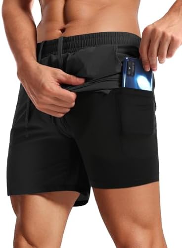 Aolesy Men's Workout Shorts with Liner - 5'' Quick Dry 2 in 1 Running Shorts Sports Athletic Gym Shorts with Zipper Pockets