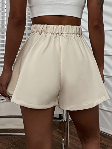 Verdusa Women's Elastic High Waist Pleated Wide Leg Shorts With Pocket Apricot S #TOP1
