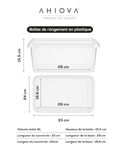 Boites rangement plastique 8L empilables transparentes clic pression