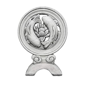 gartendekoparadies.de Massief stenen figuur Koi vis sculptuur Yin Yang, hoogte met voet 54 cm, voetafdruk 19 x 27 cm, Ø…