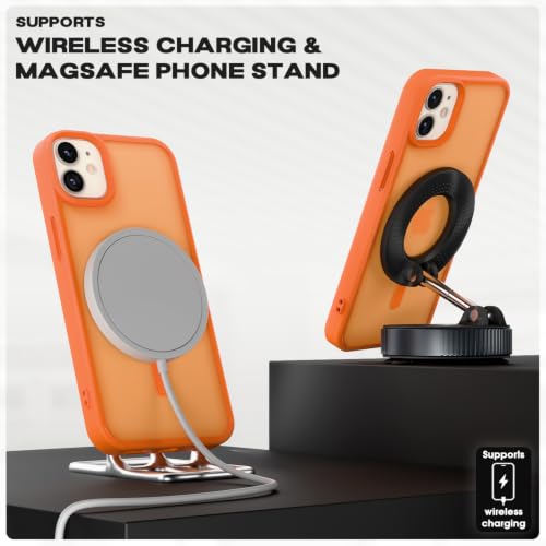 Image of Pikkme Back Cover for iPhone 12 /12 Pro | Mag-Safe Compatible | Smoke Frosted Transparent Matte Finish | Hard PC + Soft TPU | Shockproof | Raised Camera Protection Bumper Case (Orange Smoke Mag-Safe)