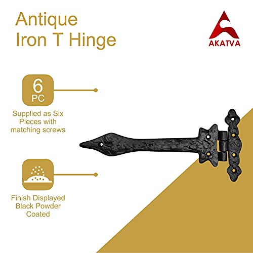 Akatva T Hinge Set - 6 Piece Gate Hinges For Wooden Fences Heavy Duty - Barn Hinges For Doors - Black Hinges – Hinges For Shed Door - Door Hinges Black Matte - Hinges Outdoor - Fence Strap Hinge Set #TOP5