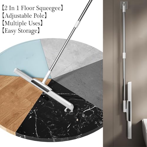 Image of Multifunction || Silicone Floor Squeegee with Long Handle || 180 Degree Rotatable Wiper || Detachable Indoor Scraping || Magic Wiper Brush Pet Hair || 2 in 1 Mini-Brush (White)