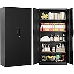 Sightlife Metal Garage Storage Cabinet with 2 Doors Lock Steel Tool Cabinets 4 Adjustable Shelves Lockable File Cabinet Tall Locker Organizer Steel Garage Cabinets Black