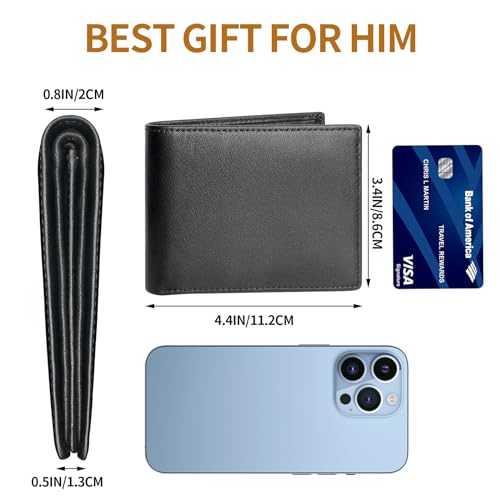 MARZAHAR Genuine Leather Mens Wallet, Large Capacity Bifold Wallet for Men RFID Blocking with ID Window, Fits 11 Credit Card Slots (Black) by MARZAHAR - Image 6