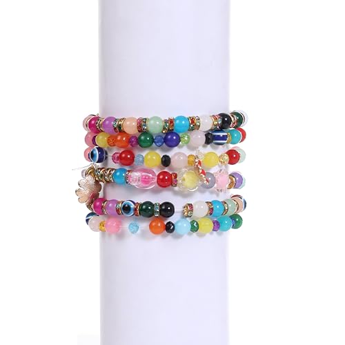 Image of Ambitieux DIY Bracelet Making Kit for Girls - 12 Types Colorful Beads with Charms, Elastic Thread, Earrings, Clasps & Rings - Jewellery Craft Kit for Kids, Birthday Return Gift, Rakhi Special Set for 2 3 4 5 6 7 8 9 10 years (8mm Moon)