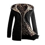 Overdose Las Mujeres MáS De Terciopelo Engrosada con Capucha Linda Dama SuéTer Leopard Cremallera Capa con Capucha Sudadera (x-Large, Negro)