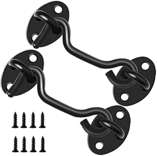2Pcs Door Latch, 100mm Hook and Eye Gate Latch for Wooden Gates with Mounting Screws, Heavy Duty Stainless Steel Cabin Hook Gate Hook Lock for Garage, Garden, Window, Sliding Door