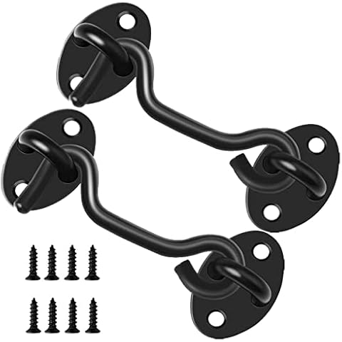 2Pcs Door Latch, 100mm Hook and Eye Gate Latch for Wooden Gates with Mounting Screws, Heavy Duty Stainless Steel Cabin Hook Gate Hook Lock for Garage, Garden, Window, Sliding Door Cover