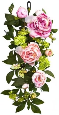 Miniatura 8 de Nearly Natural Guirnaldas de lágrima mixta de peonía y hortensia de 24 pulgadas, color rosa, 21 x 6.5 x 7.25 pulgadas